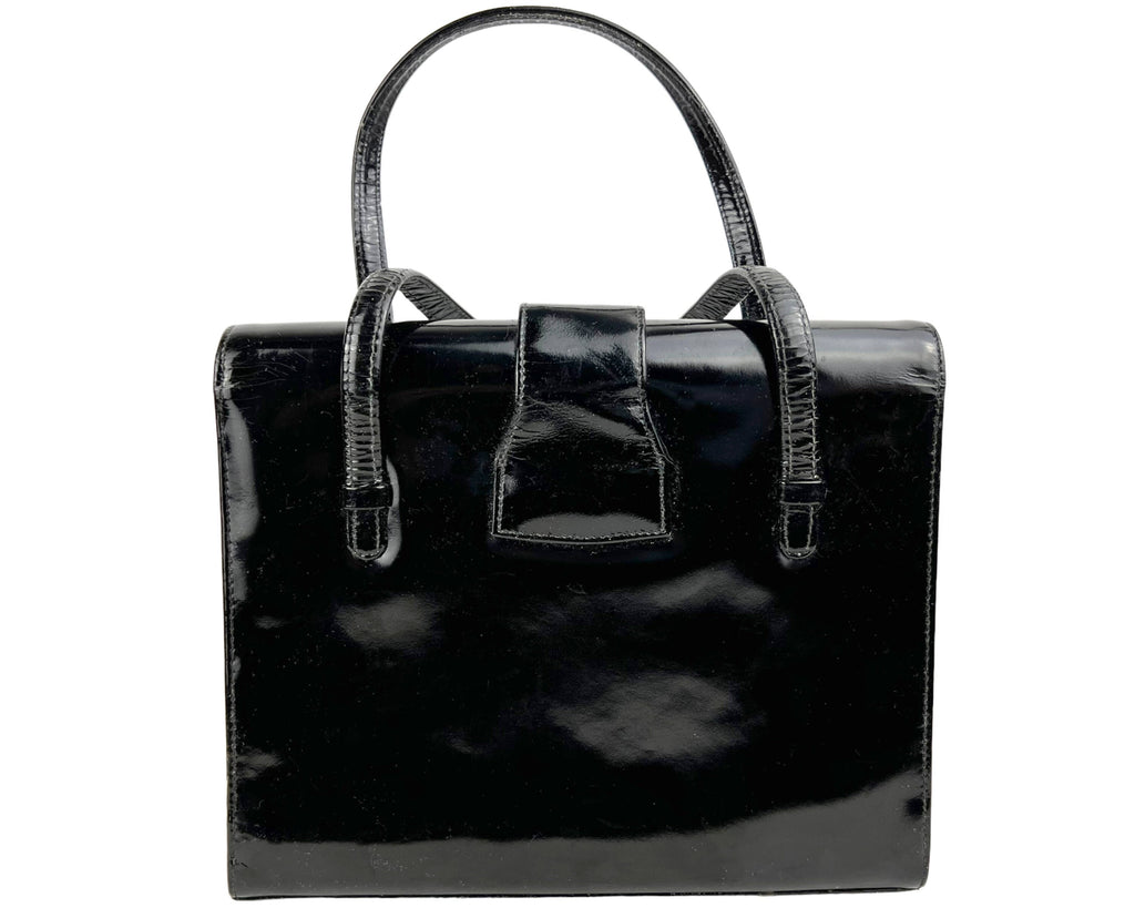 Vintage 1960s Italian Handbag Purse Black Patent Leather Mannelli Florence - VFG - Poppy's Vintage Clothing