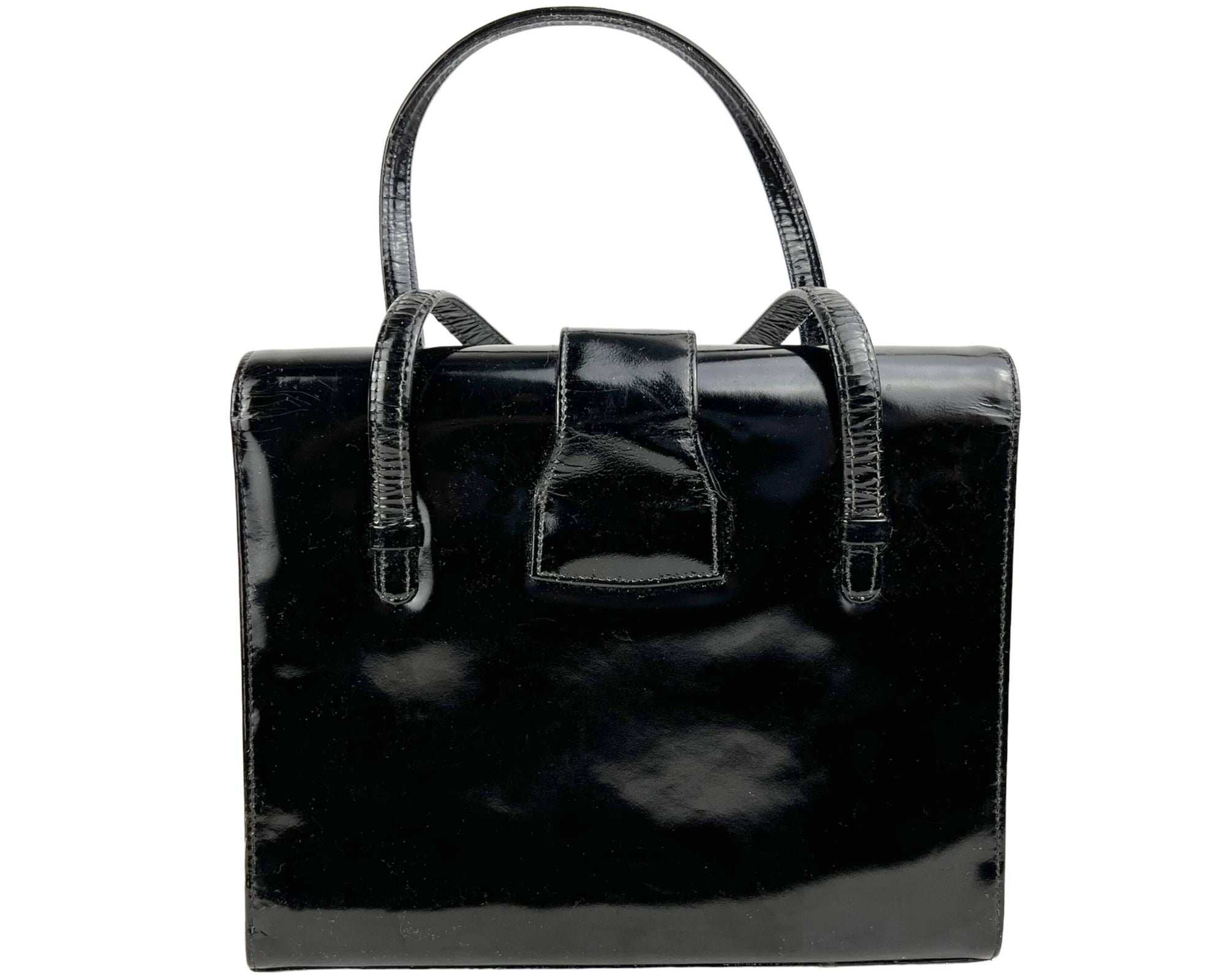 Vintage 1960s Italian Handbag Purse Black Patent Leather Mannelli Florence - VFG - Poppy's Vintage Clothing