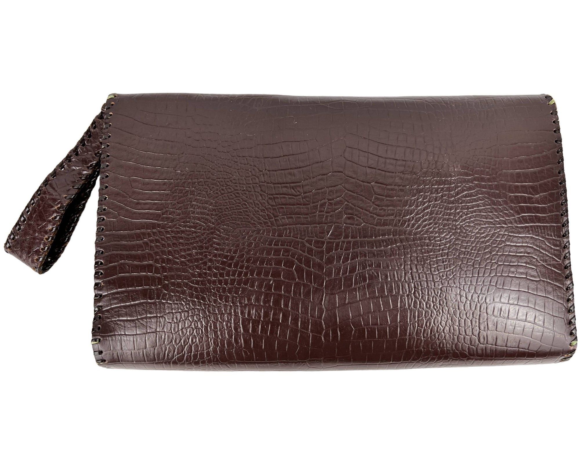 Vintage 1940s Clutch Purse Leather Handbag w Bakelite Type Clasp - VFG - Poppy's Vintage Clothing