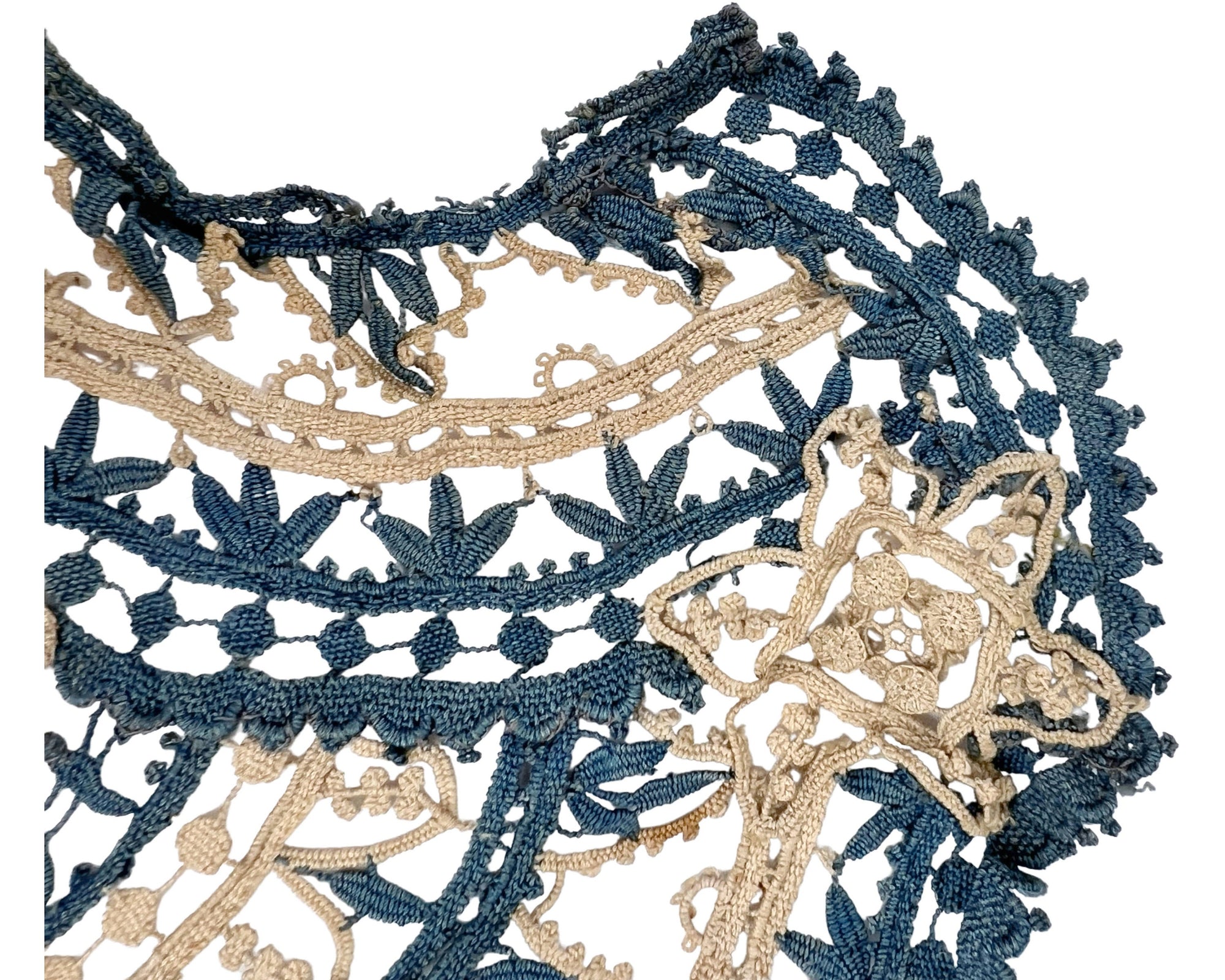 Large Antique Victorian Lace Collar Hand Made Blue & Ecru Bedfordshire ? - Poppy's Vintage Clothing
