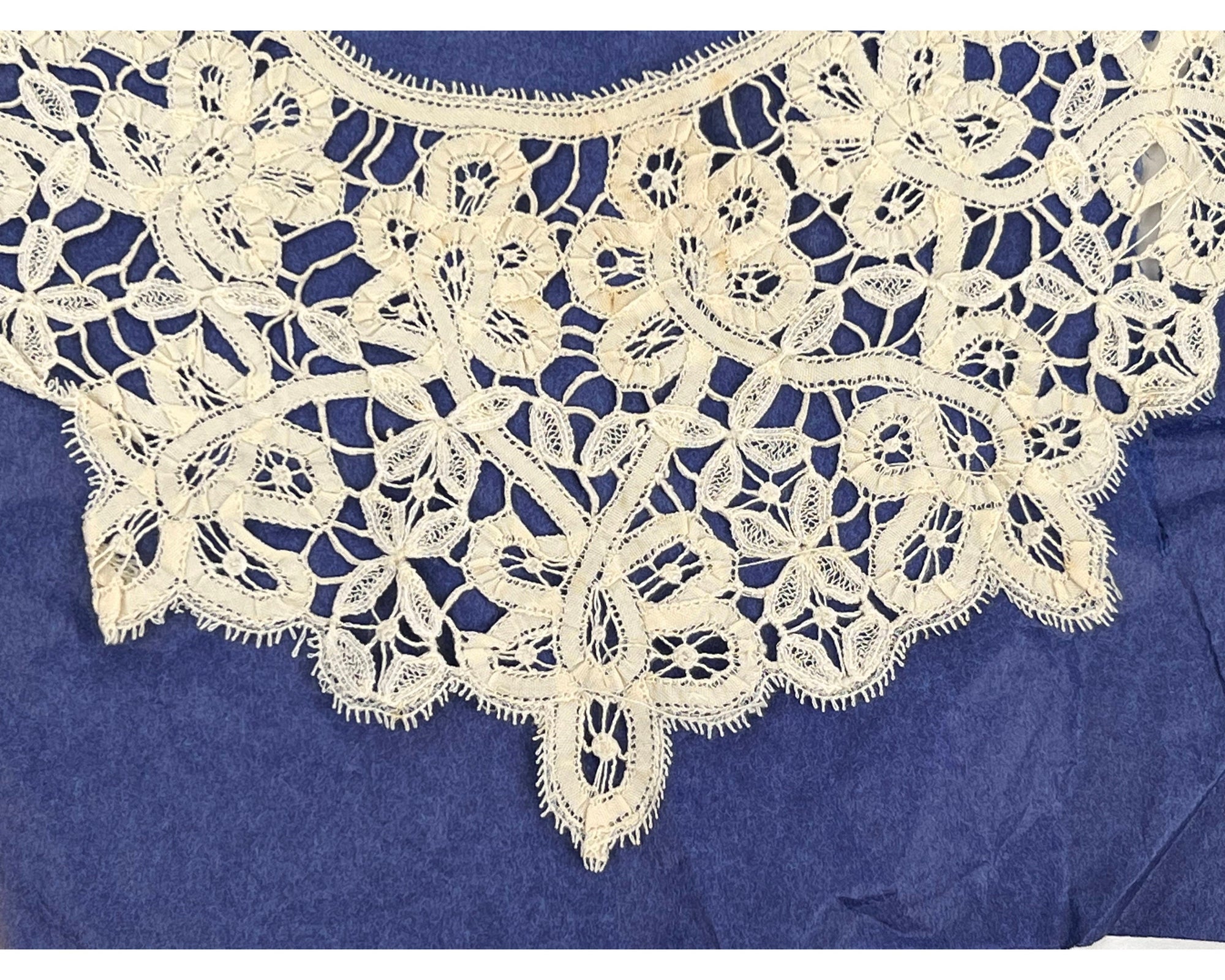 Large Antique Honiton Lace Collar Hand Made Victorian Era - Poppy's Vintage Clothing