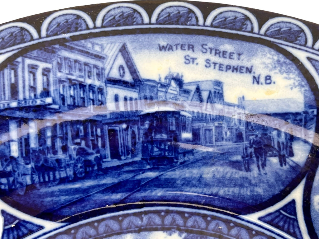 Antique Blue and White Souvenir Plate New Brunswick and Maine Rowland & Marcellus William Van Horne - Poppy's Vintage Clothing