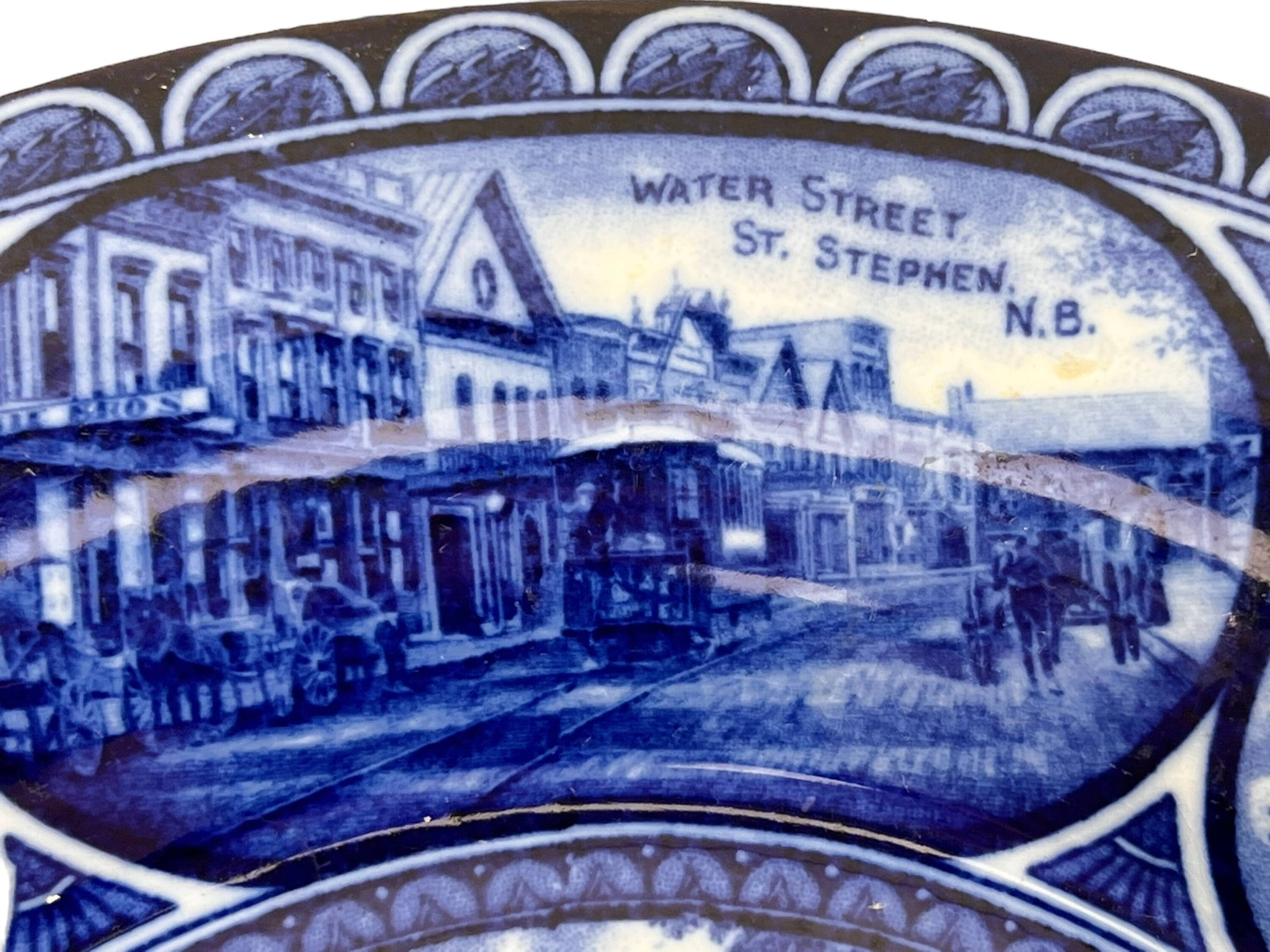 Antique Blue and White Souvenir Plate New Brunswick and Maine Rowland & Marcellus William Van Horne - Poppy's Vintage Clothing