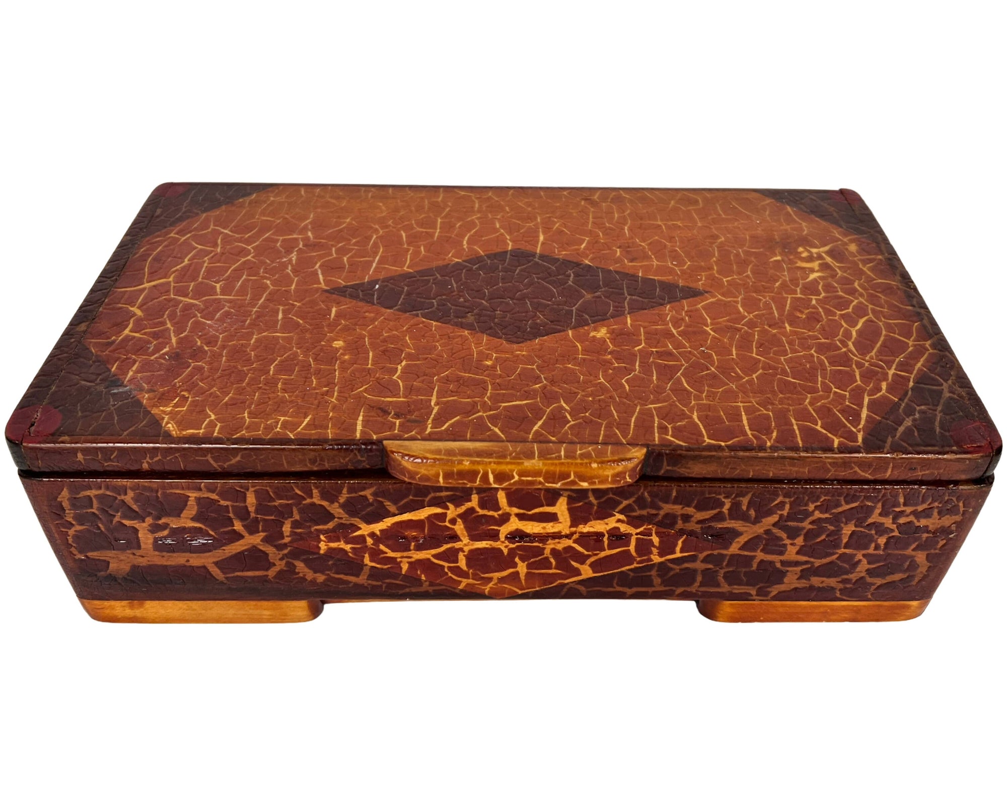 Vintage 1920s 30s Folk Art Wood Box Crackle Finish - Poppy's Vintage Clothing