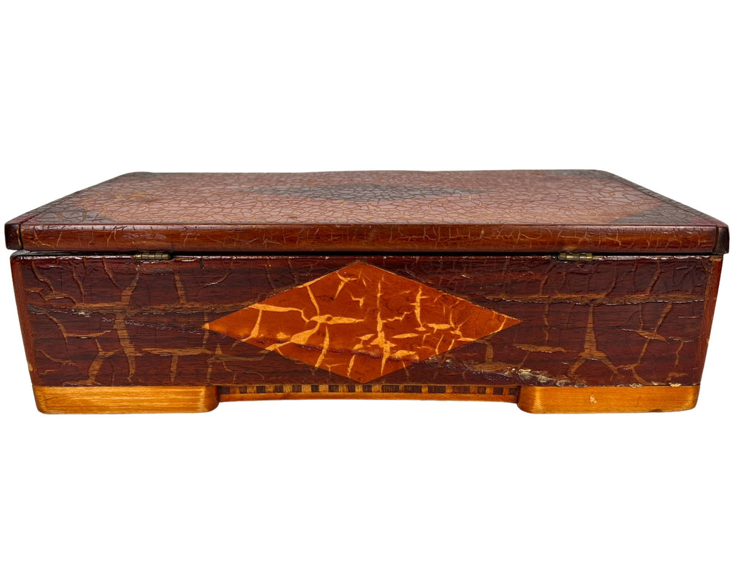 Vintage 1920s 30s Folk Art Wood Box Crackle Finish - Poppy's Vintage Clothing