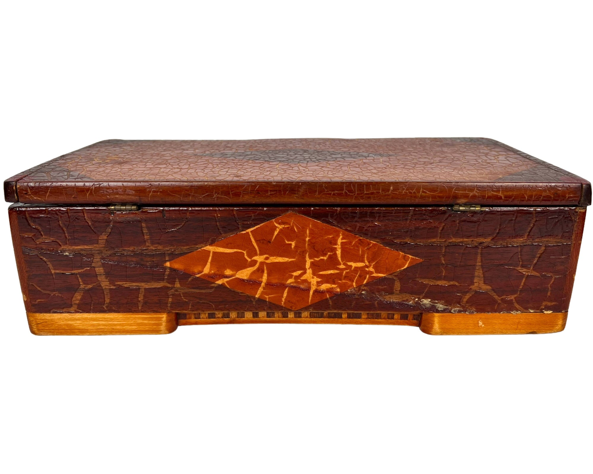 Vintage 1920s 30s Folk Art Wood Box Crackle Finish - Poppy's Vintage Clothing
