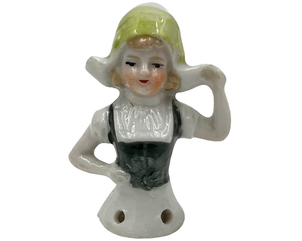 Vintage 1920s Miniature Half Doll German Porcelain Dutch Girl 1.5 - Poppy's Vintage Clothing