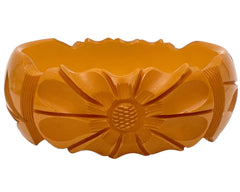 Vintage Butterscotch Bakelite Bangle Deeply Carved - Poppy's Vintage Clothing