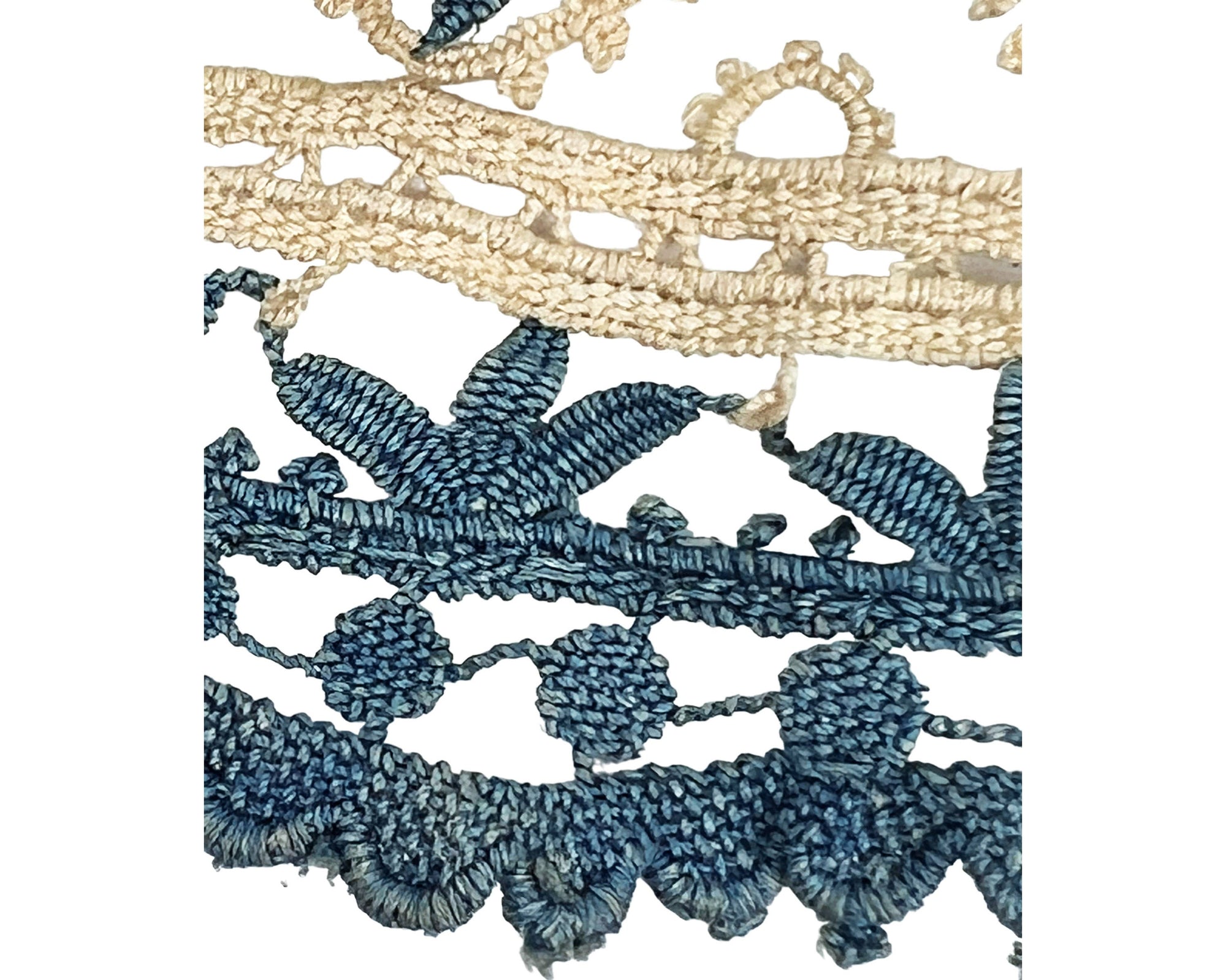 Large Antique Victorian Lace Collar Hand Made Blue & Ecru Bedfordshire ? - Poppy's Vintage Clothing