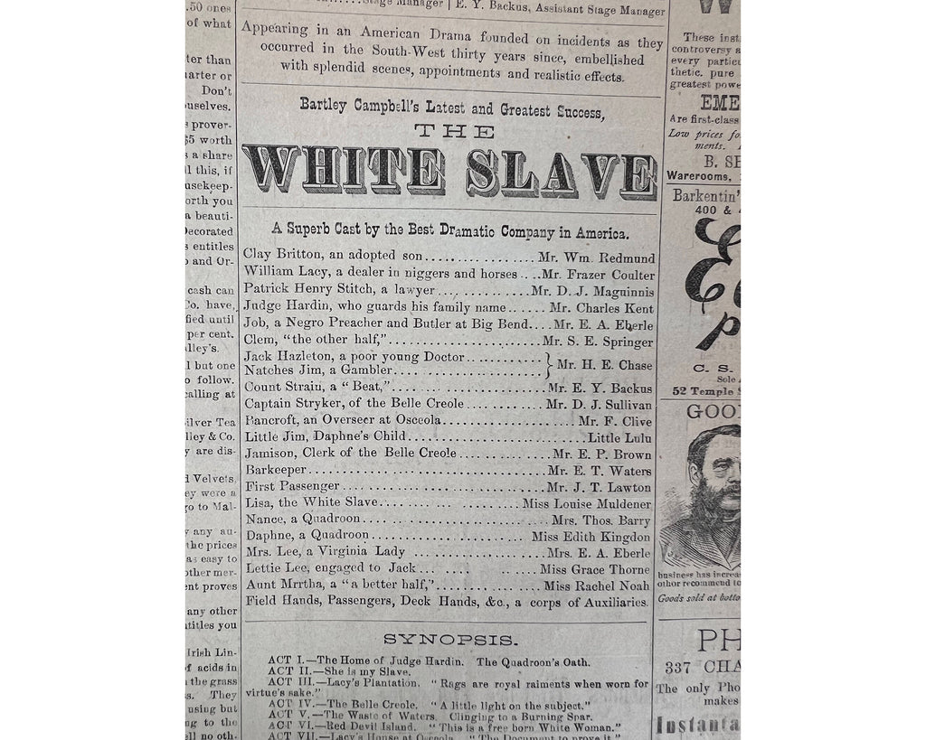 Antique 1883 New Haven Connecticut Carlls Opera House Programme 4 Pages - Poppy's Vintage Clothing