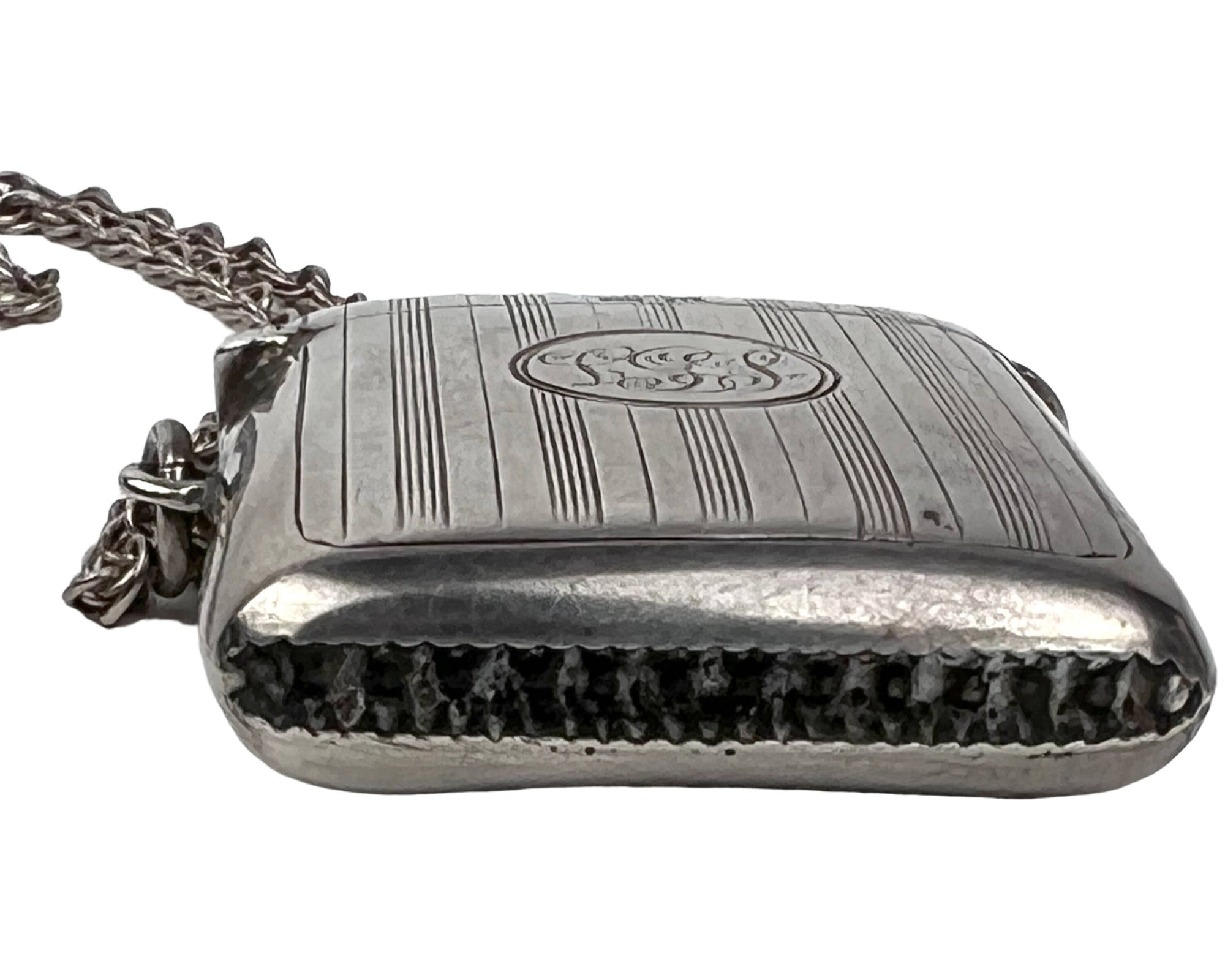 Antique Sterling Silver Match Safe Vesta with Strike on Chain John Rose Birmingham 1919 - Poppy's Vintage Clothing