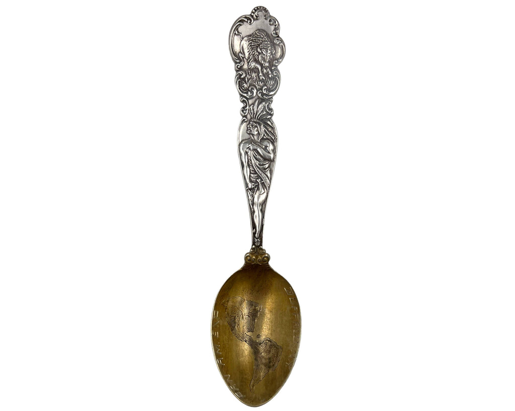 Antique Pan American Exposition Buffalo Souvenir Spoon Sterling Silver w Indian Handle - Poppy's Vintage Clothing