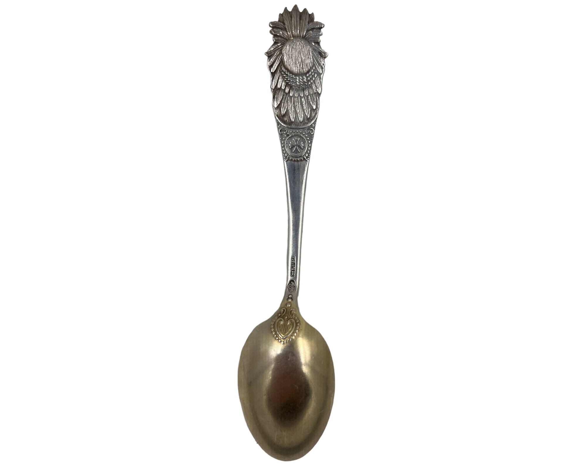 Antique Belle Isle Detroit Souvenir Spoon Sterling Silver w Indian Head Handle - Poppy's Vintage Clothing