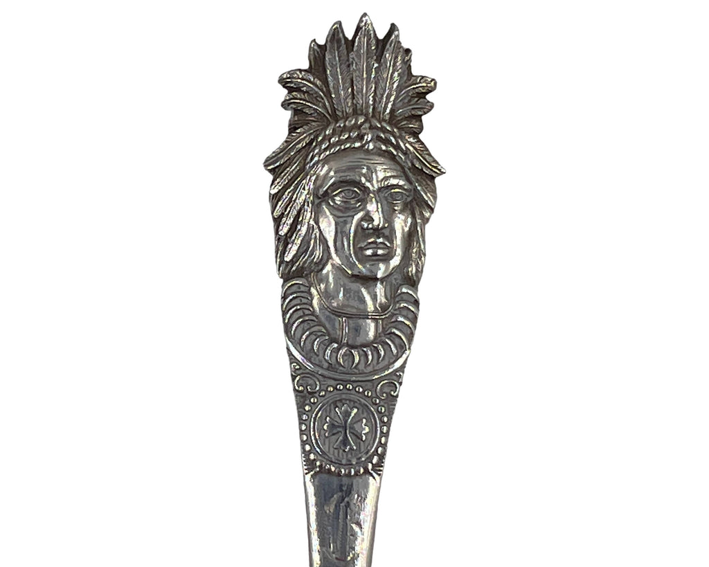 Antique Belle Isle Detroit Souvenir Spoon Sterling Silver w Indian Head Handle - Poppy's Vintage Clothing