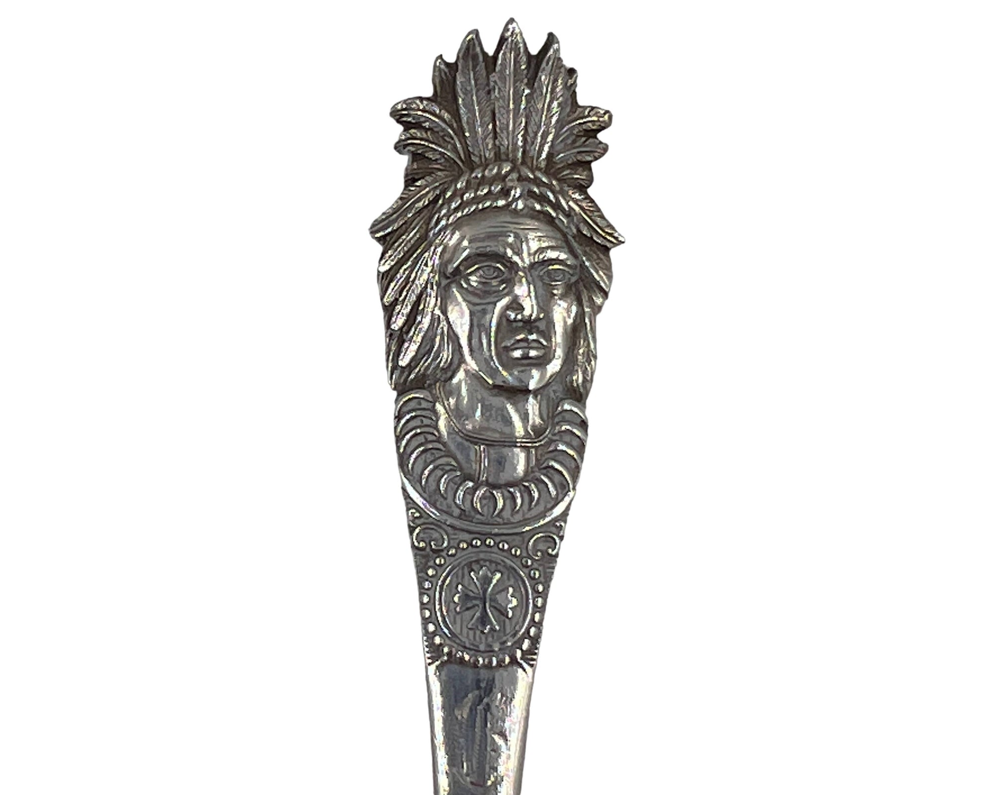 Antique Belle Isle Detroit Souvenir Spoon Sterling Silver w Indian Head Handle - Poppy's Vintage Clothing