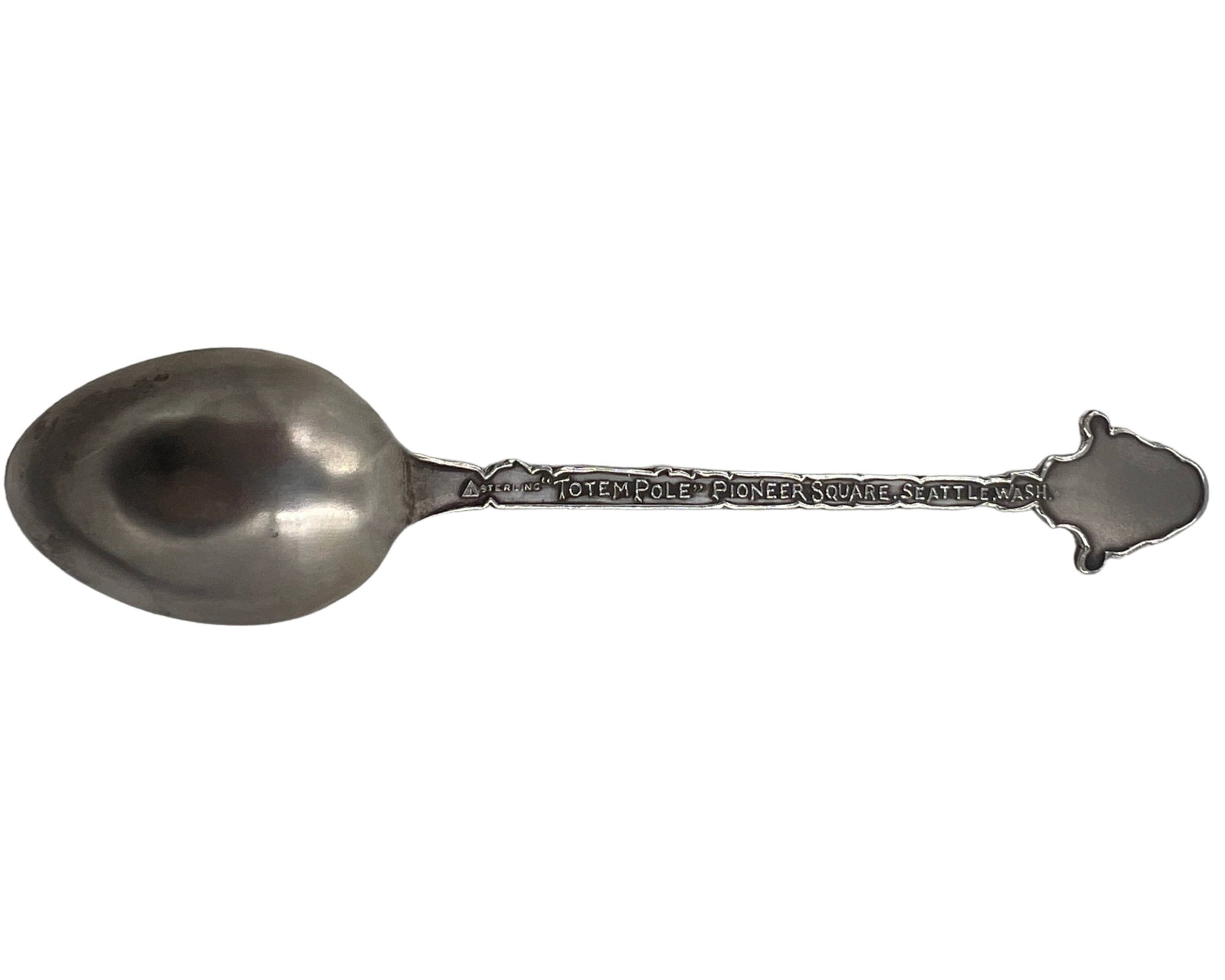 Antique Indian Chief Seattle Souvenir Spoon Sterling Silver Totem Pole w Princess Angeline Bowl - Poppy's Vintage Clothing