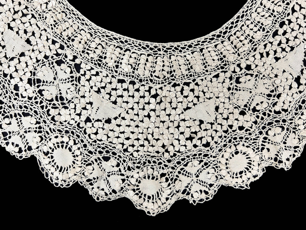 Large Antique Maltese Silk Lace Collar Hand Made Victorian Era - Poppy's Vintage Clothing