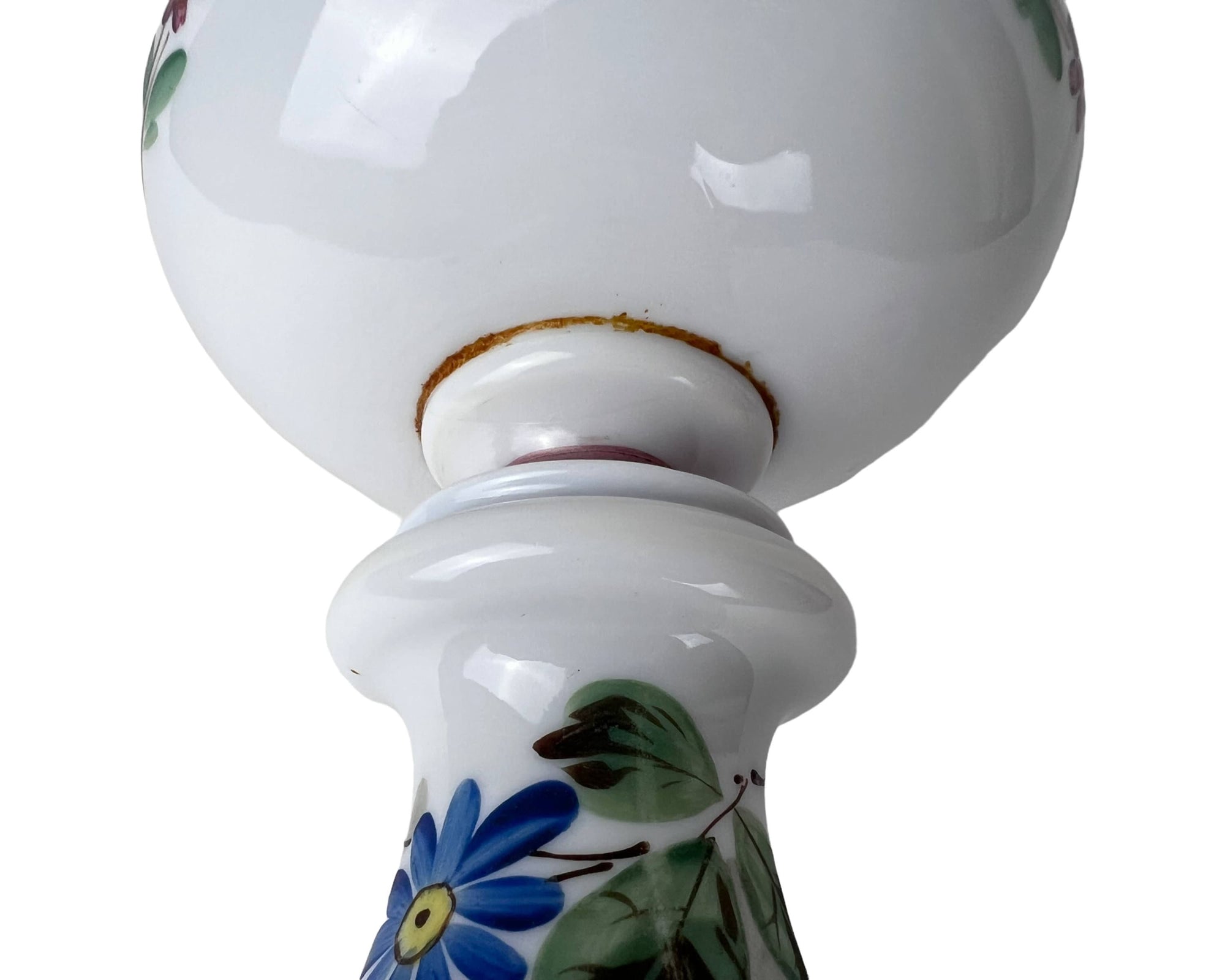 Antique Oil Lamp Painted Milk Glass w Hungarian Keolupper Budapest Burner - Poppy's Vintage Clothing