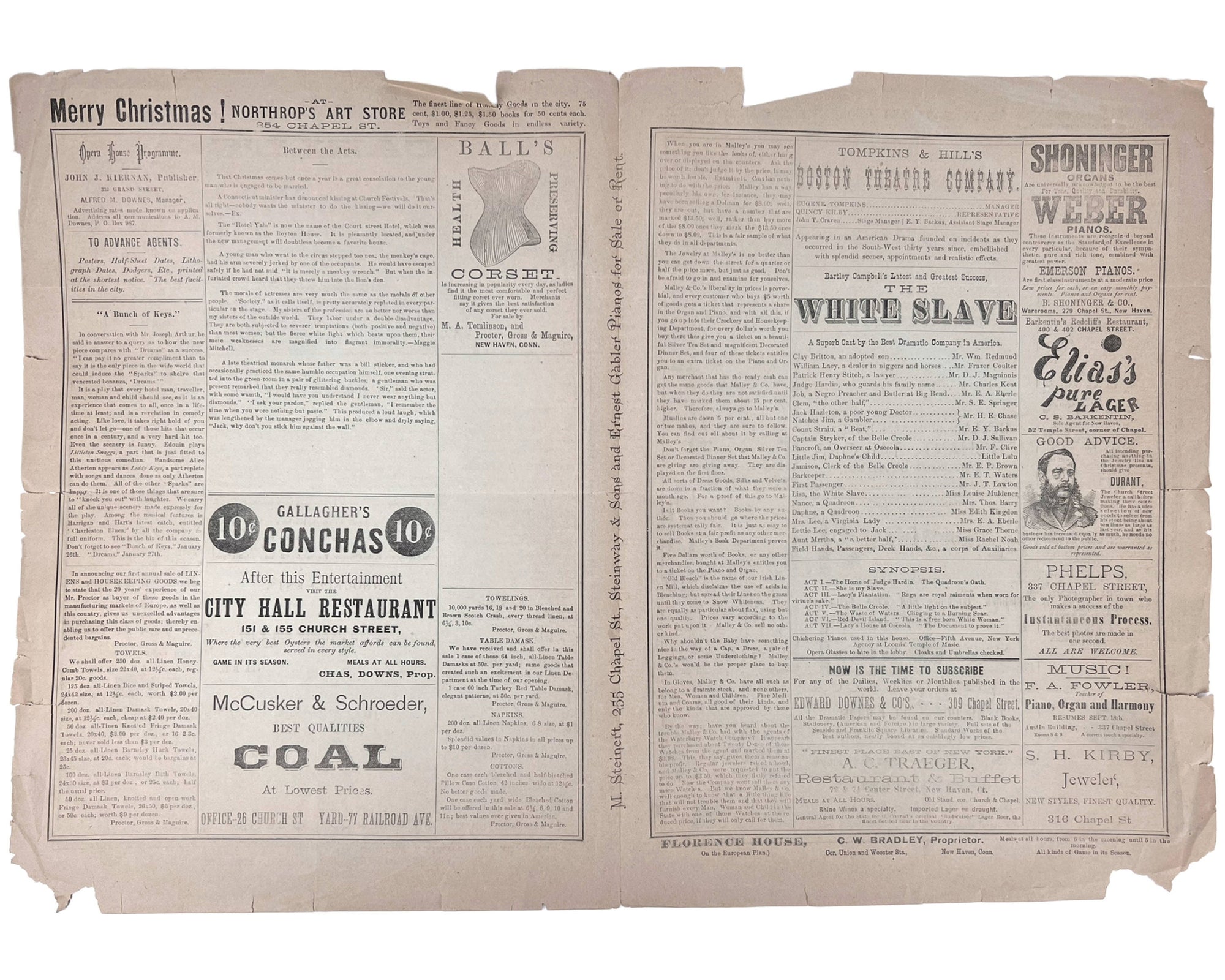 Antique 1883 New Haven Connecticut Carlls Opera House Programme 4 Pages - Poppy's Vintage Clothing