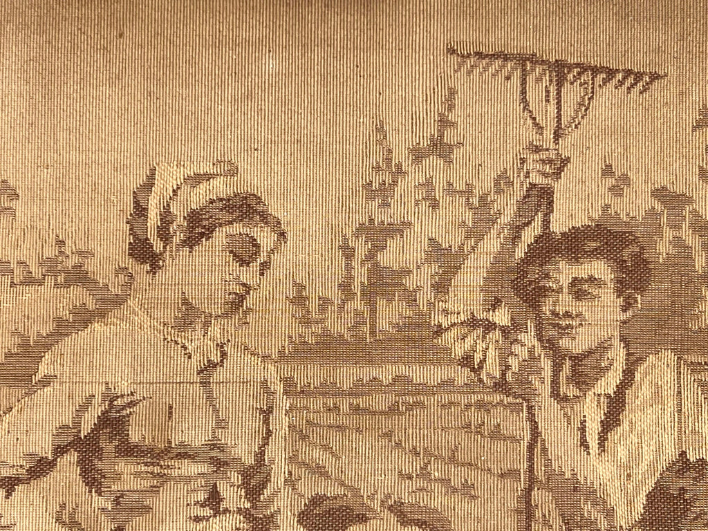 Antique Tapestry Farmer Couple with Cows Machine Made 12.5 x 17.25 - Poppy's Vintage Clothing