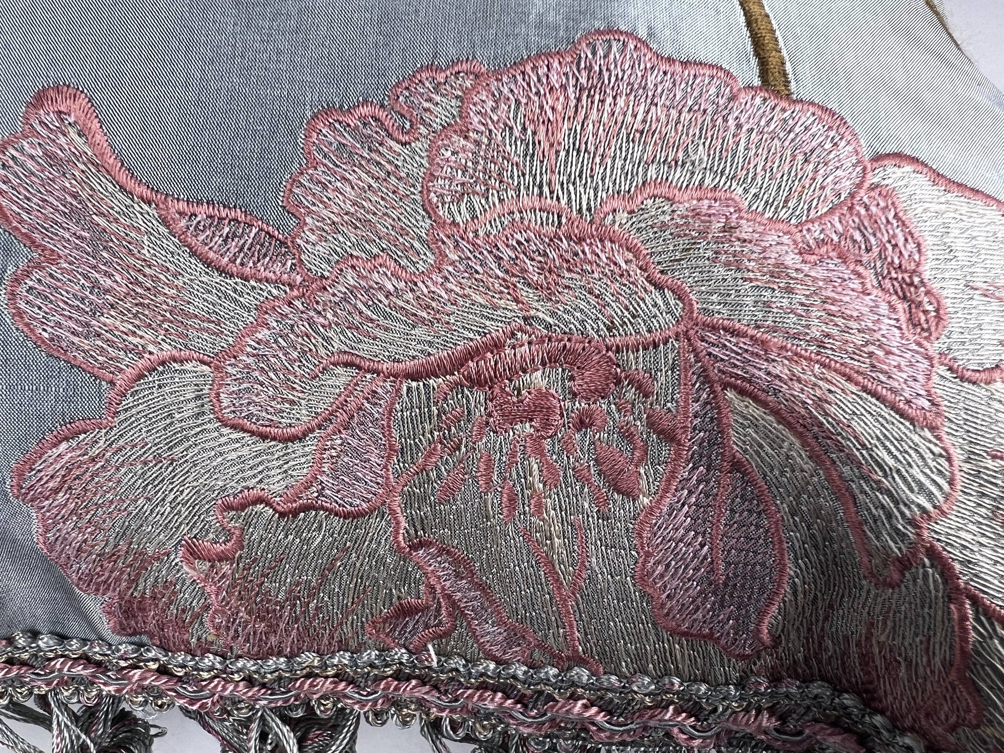 Large Vintage Embroidery Pillow Embroidered Flowers Decorative Cushion - Poppy's Vintage Clothing