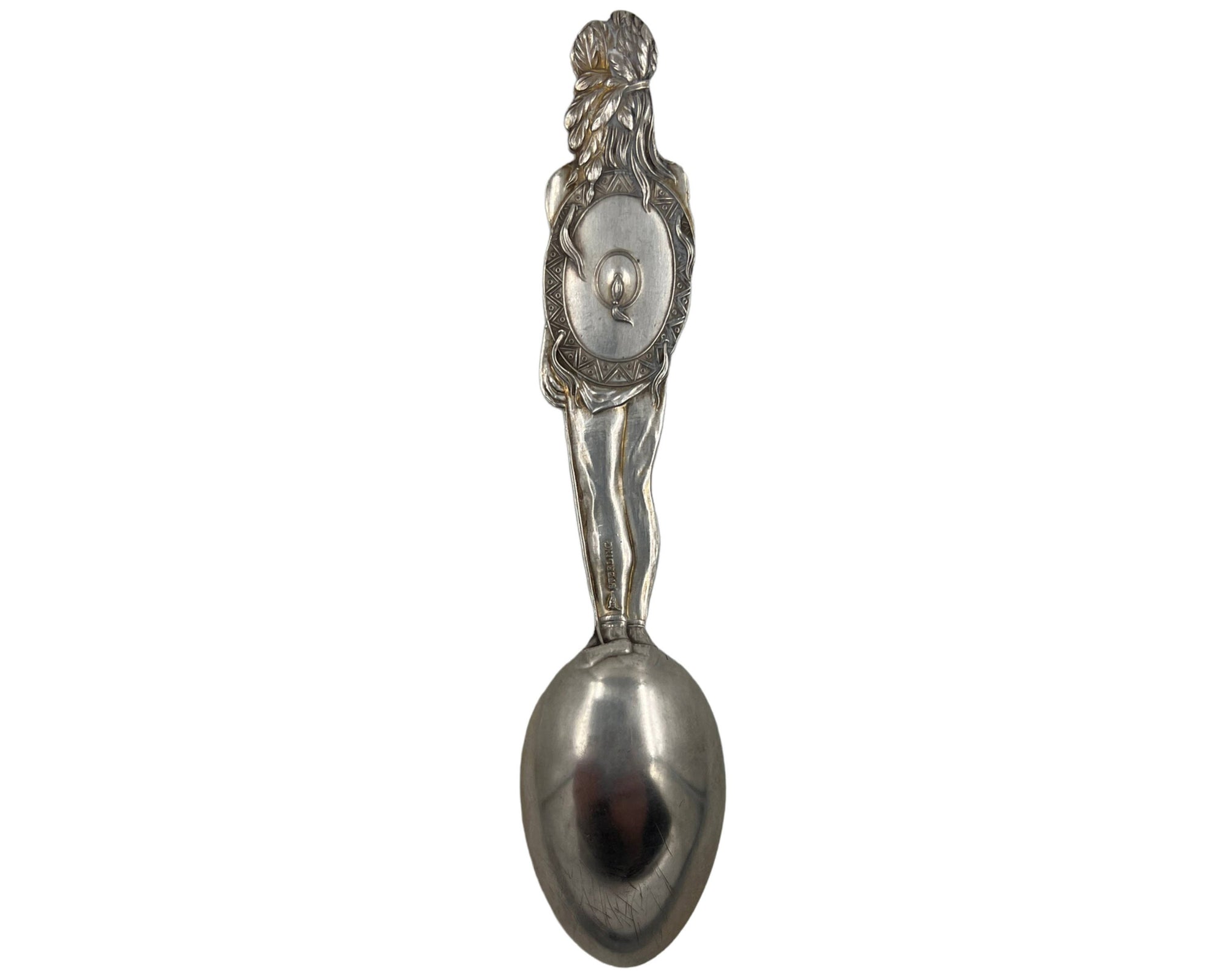 Antique Indian Souvenir Spoon Fr Marquette St Ignace MI Sterling Silver Watson Mfg - Poppy's Vintage Clothing
