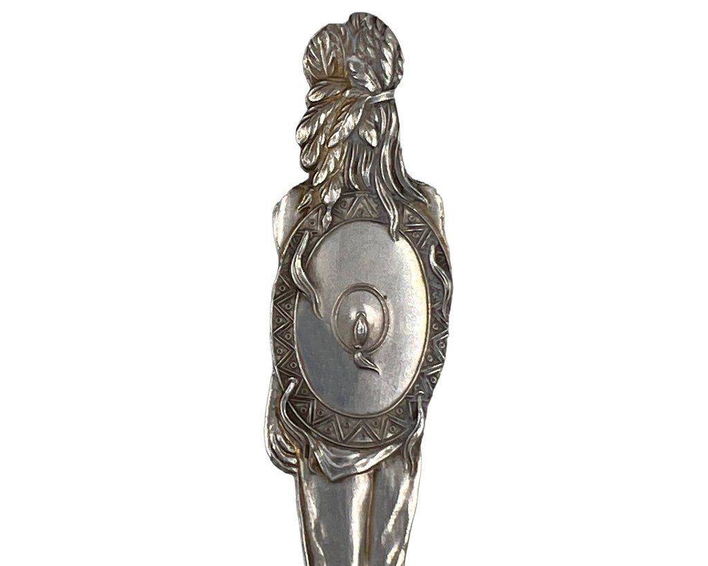 Antique Indian Souvenir Spoon Fr Marquette St Ignace MI Sterling Silver Watson Mfg - Poppy's Vintage Clothing