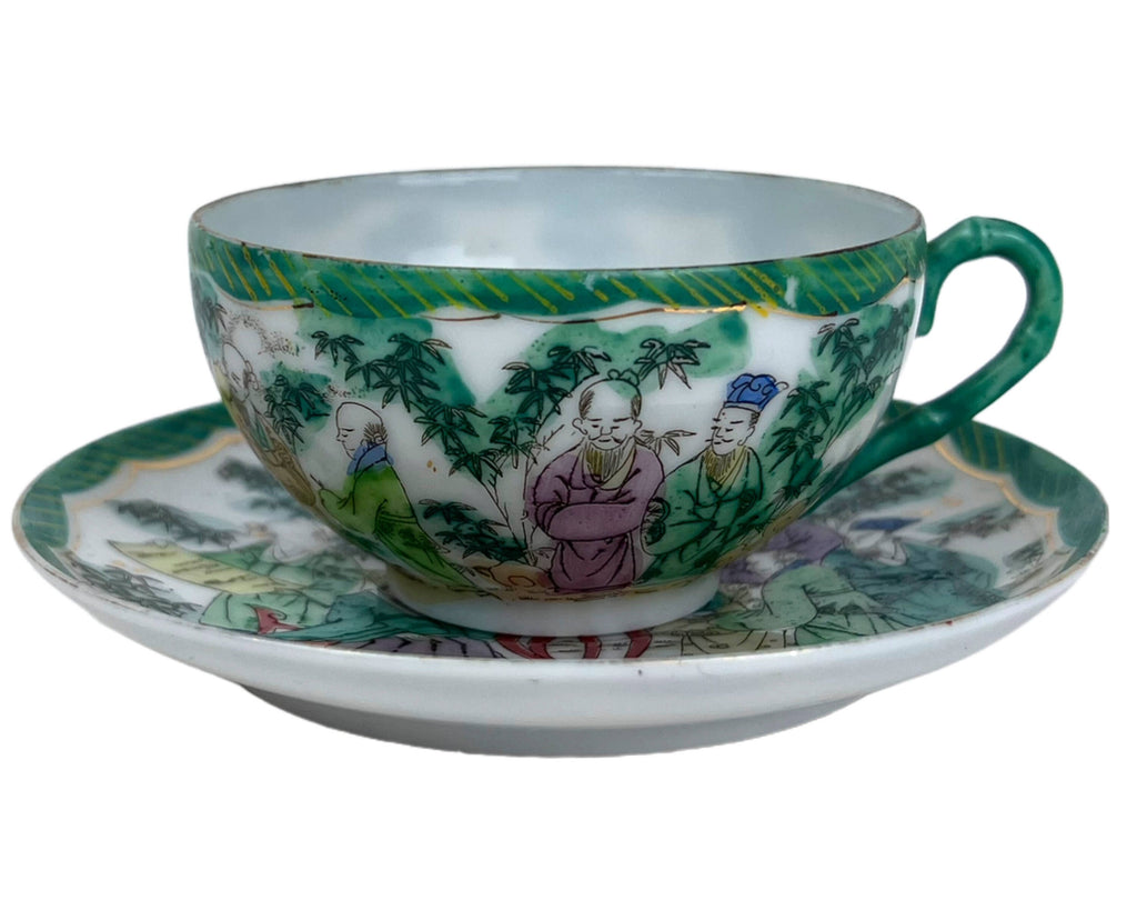 Vintage 1920s Japanese Eggshell Porcelain Tea Cup & Saucer Wise Men - Poppy's Vintage Clothing