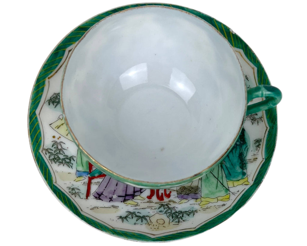 Vintage 1920s Japanese Eggshell Porcelain Tea Cup & Saucer Wise Men - Poppy's Vintage Clothing