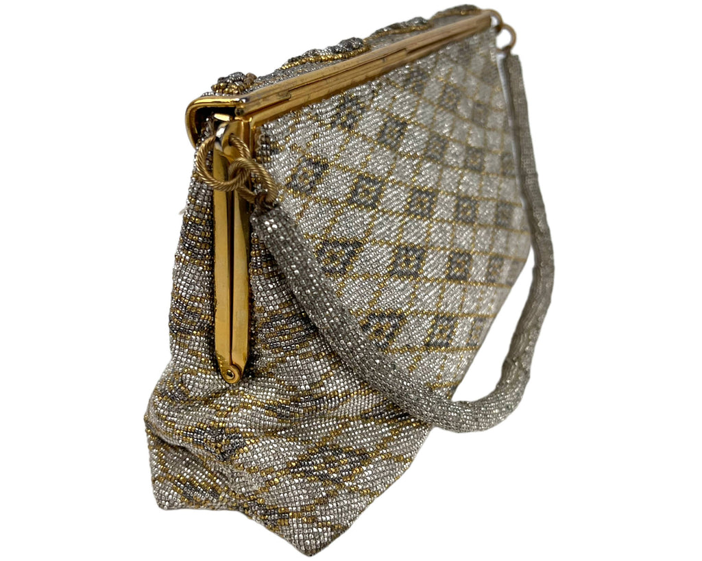Vintage 1950s Morabito Paris Evening Purse Micro Steel Beaded Bag Made in France - Poppy's Vintage Clothing