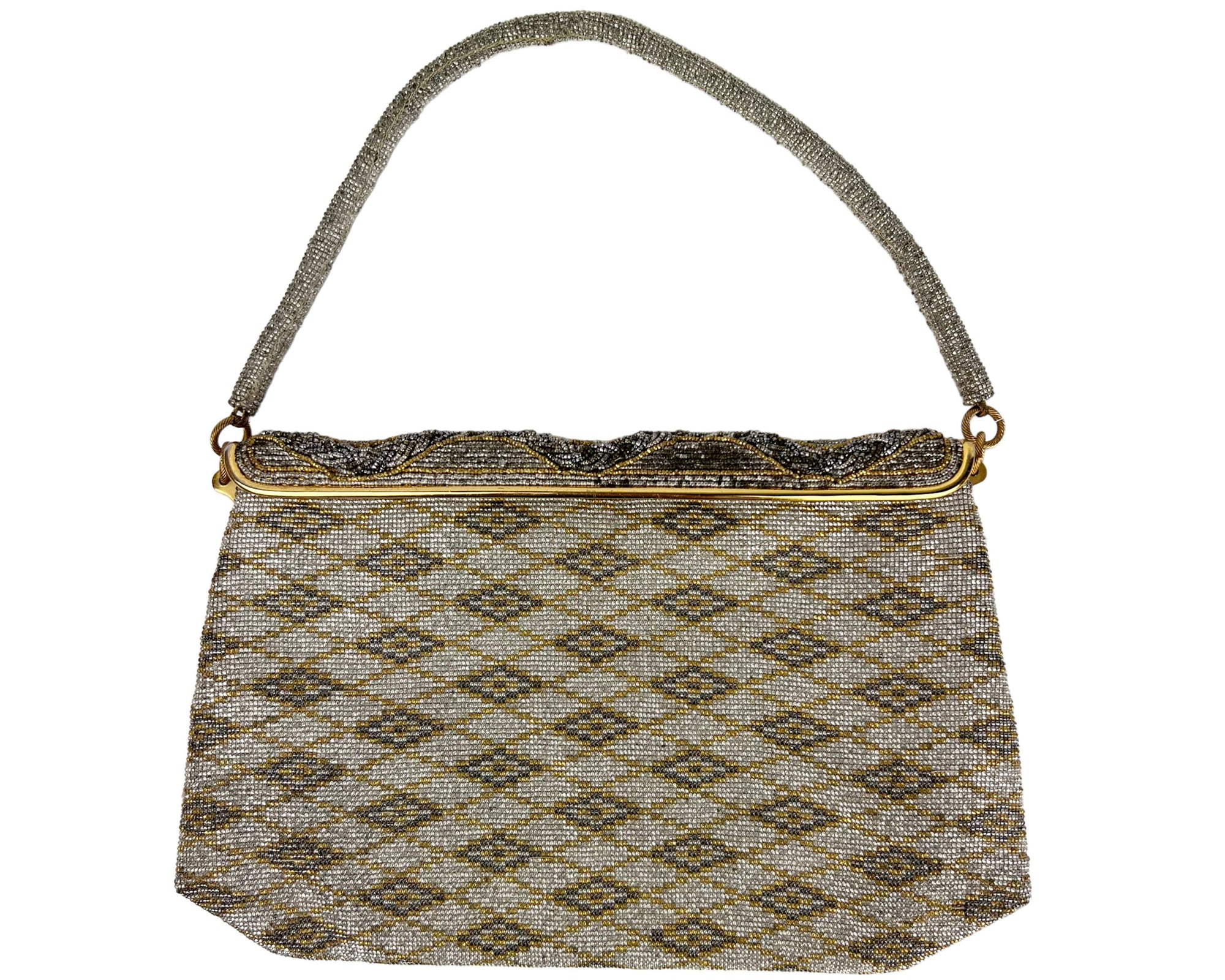 Vintage 1950s Morabito Paris Evening Purse Micro Steel Beaded Bag Made in France - Poppy's Vintage Clothing