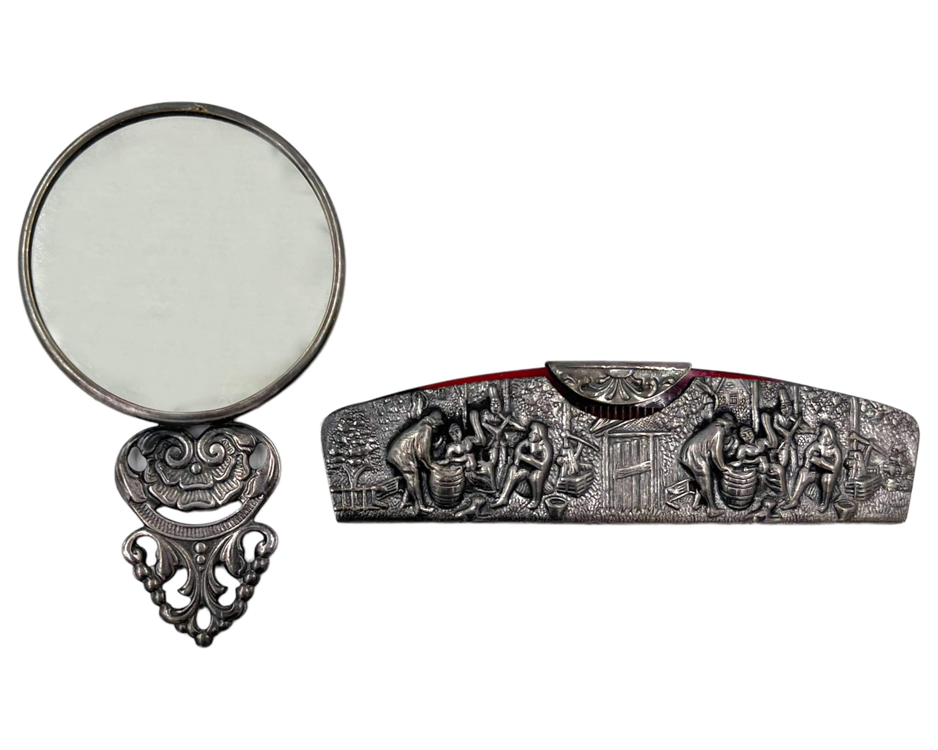 Vintage Hans Jensen Denmark Silver Plate Mirror & Comb Set