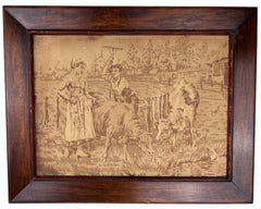 Antique Tapestry Farmer Couple with Cows Machine Made 12.5 x 17.25 - Poppy's Vintage Clothing