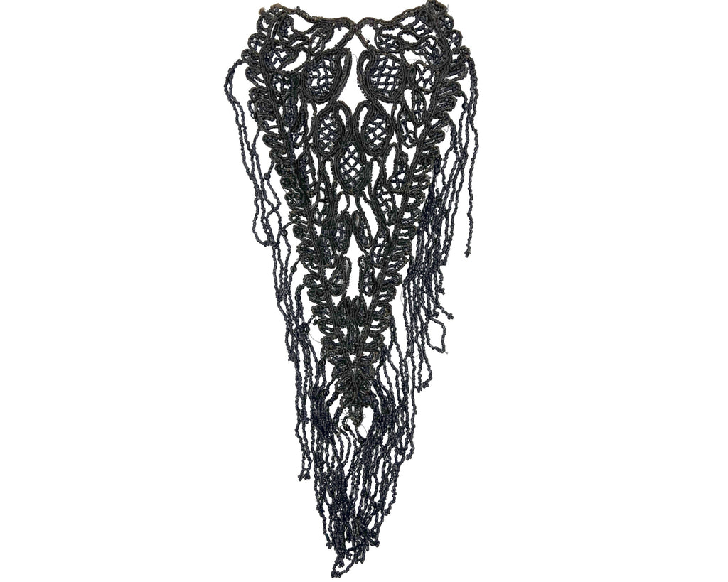 Authentic Antique Victorian Jet Bead Fringed Bib Necklace Jewelry - Poppy's Vintage Clothing