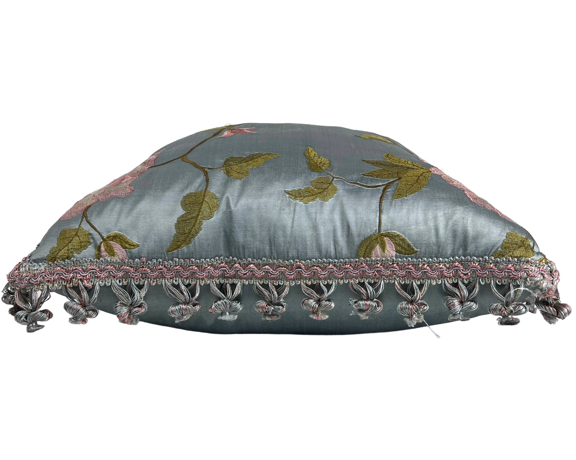 Large Vintage Embroidery Pillow Embroidered Flowers Decorative Cushion - Poppy's Vintage Clothing