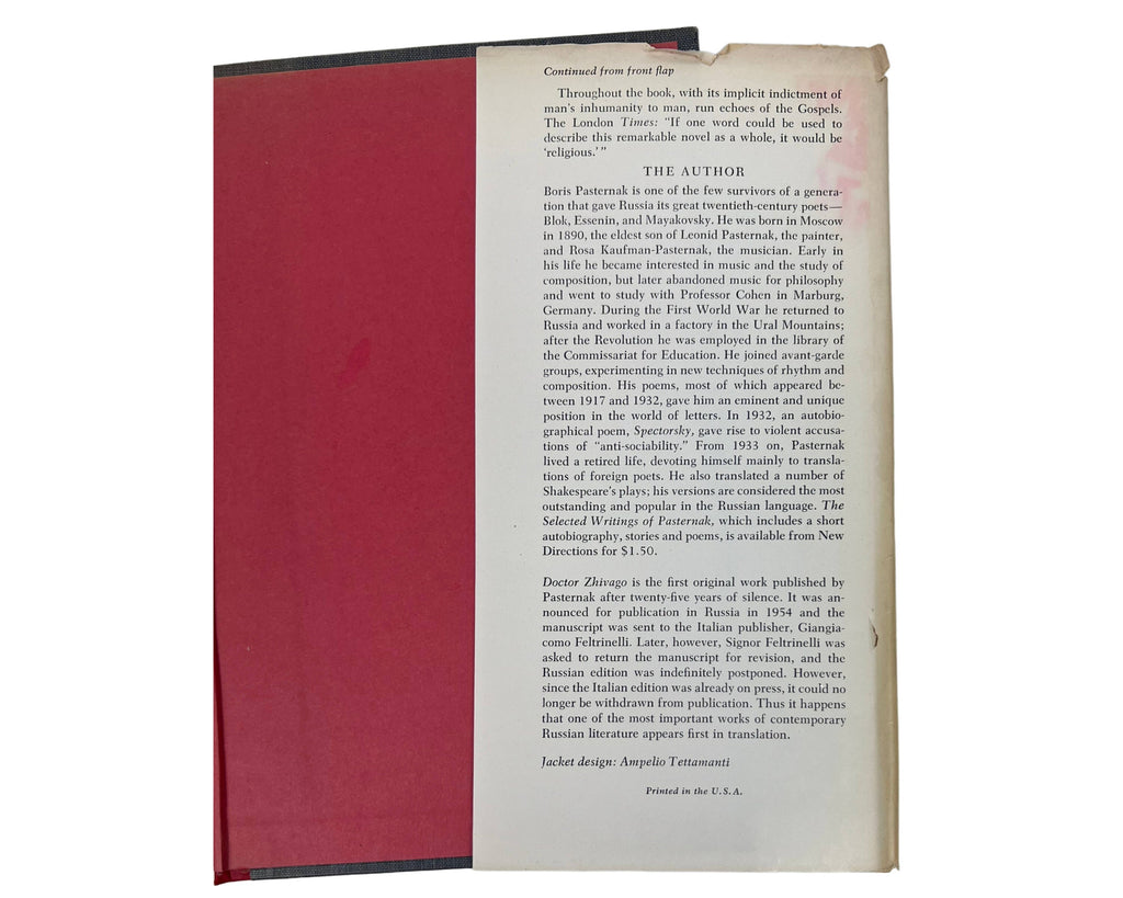 1958 Doctor Zhivago 1st Edition 1st Printing Pantheon US w Dust Jacket - Poppy's Vintage Clothing