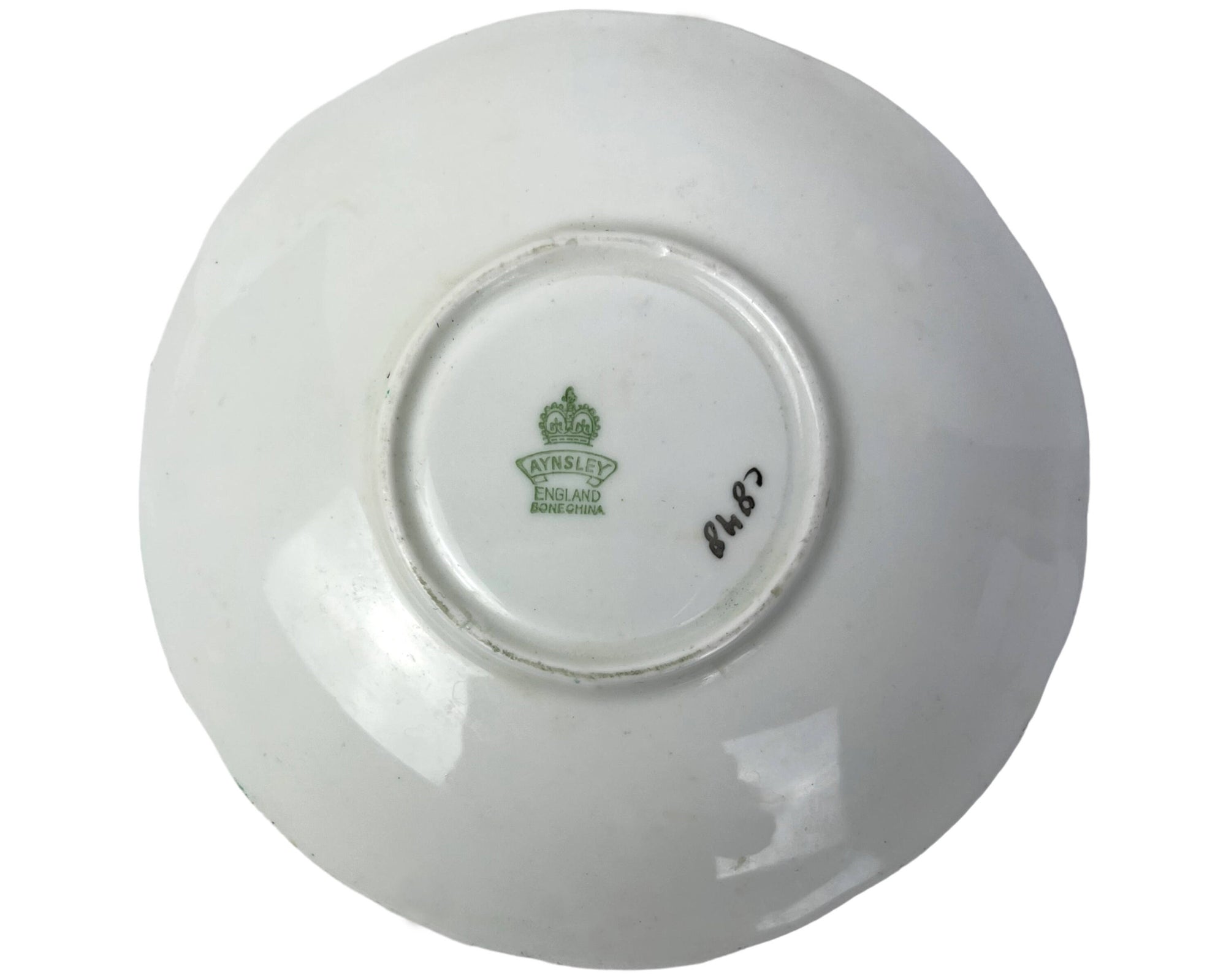 Vintage 1930s Aynsley Bone China Tea Cup & Saucer Green Floral Lace C848 - Poppy's Vintage Clothing