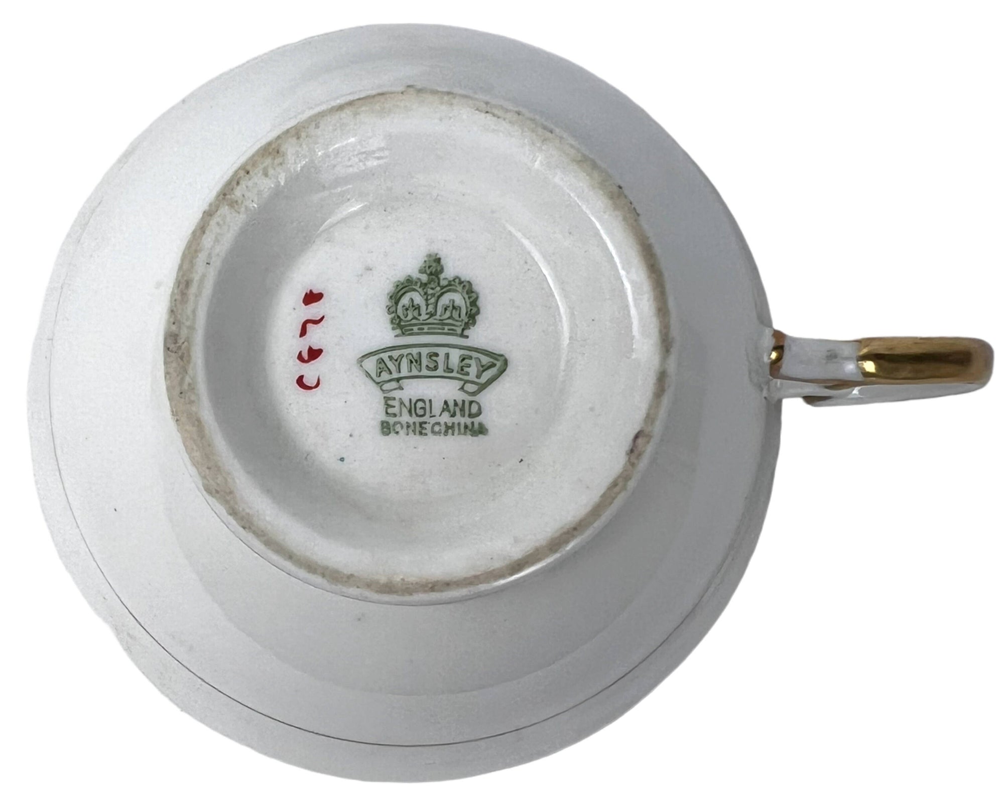 Vintage 1930s Aynsley Bone China Tea Cup & Saucer Green Floral Lace C848 - Poppy's Vintage Clothing