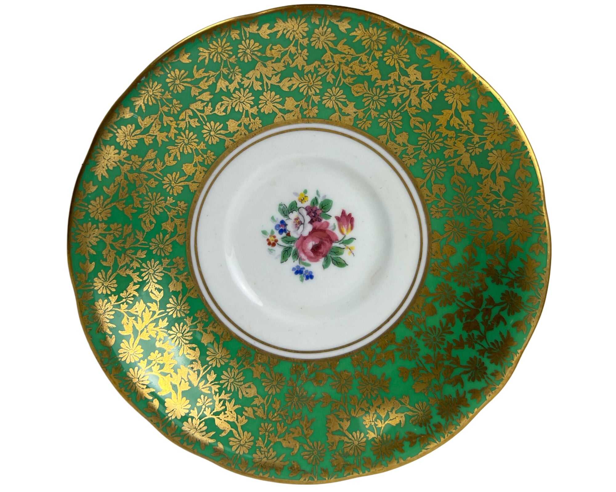 Vintage 1930s Aynsley Bone China Tea Cup & Saucer Green Floral Lace C848 - Poppy's Vintage Clothing