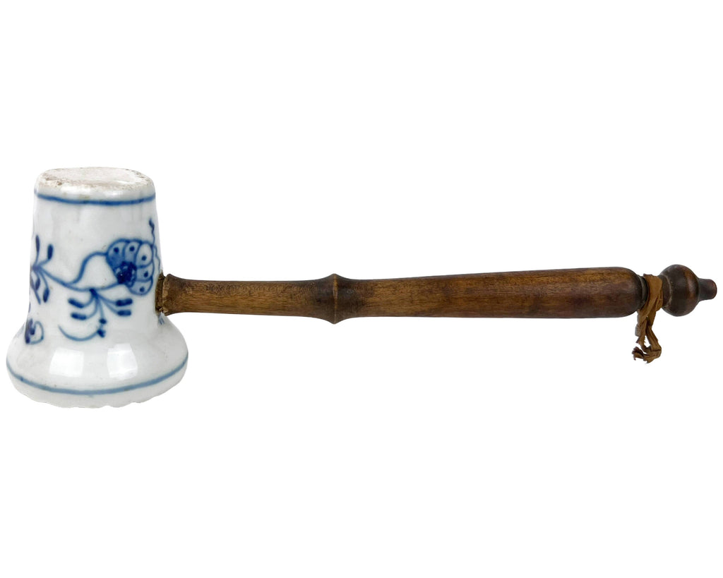 Antique Blue Onion Meat Tenderizer Mallet Pounder Ironstone with Wood Handle - Poppy's Vintage Clothing