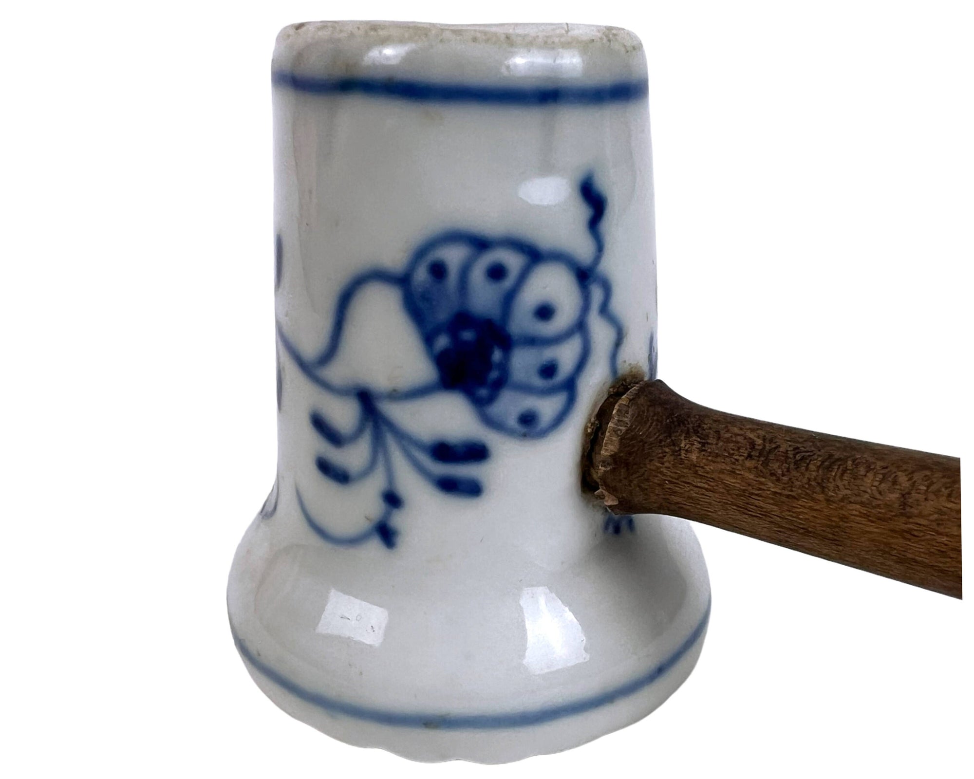 Antique Blue Onion Meat Tenderizer Mallet Pounder Ironstone with Wood Handle - Poppy's Vintage Clothing