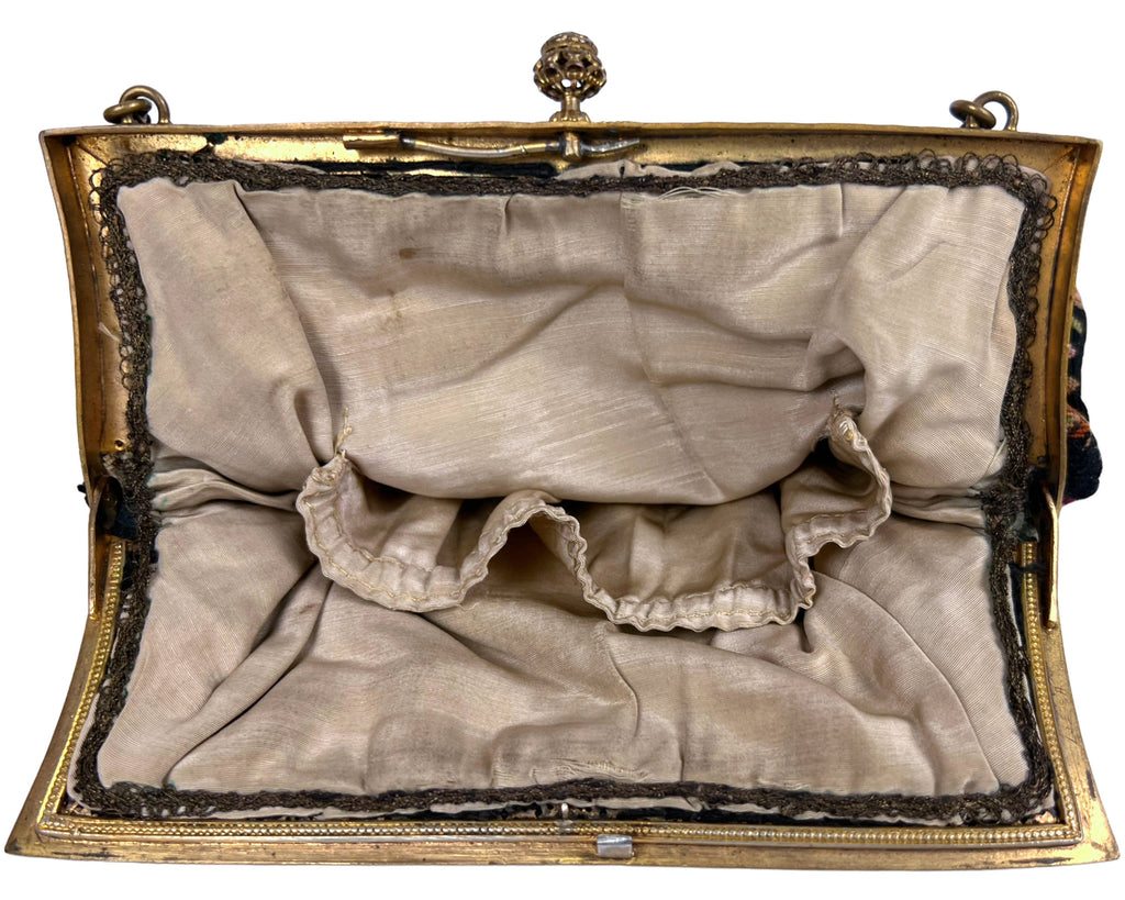 Vintage Petit Point Purse Floral Pattern with Jeweled Ormolu Frame - Poppy's Vintage Clothing