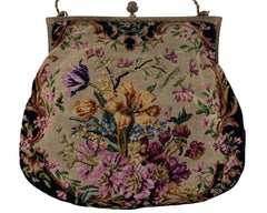 Vintage Petit Point Purse Floral Pattern with Jeweled Ormolu Frame - Poppy's Vintage Clothing