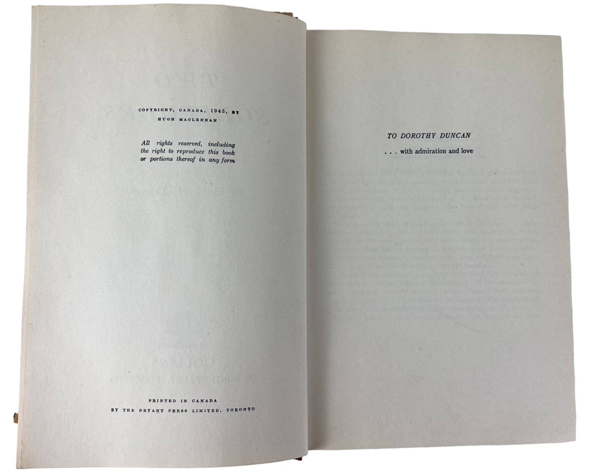 1st Edition Two Solitudes by Hugh MacLennan Fine Condition w Poor DJ - Poppy's Vintage Clothing