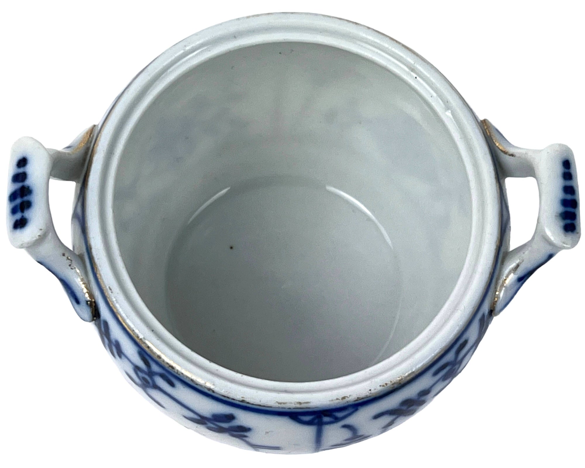 Antique 19th c Tettau Porcelain Sugar Bowl Strawflower / Blue Onion Kniglich privilegierte Porzellanmanufaktur - Poppy's Vintage Clothing