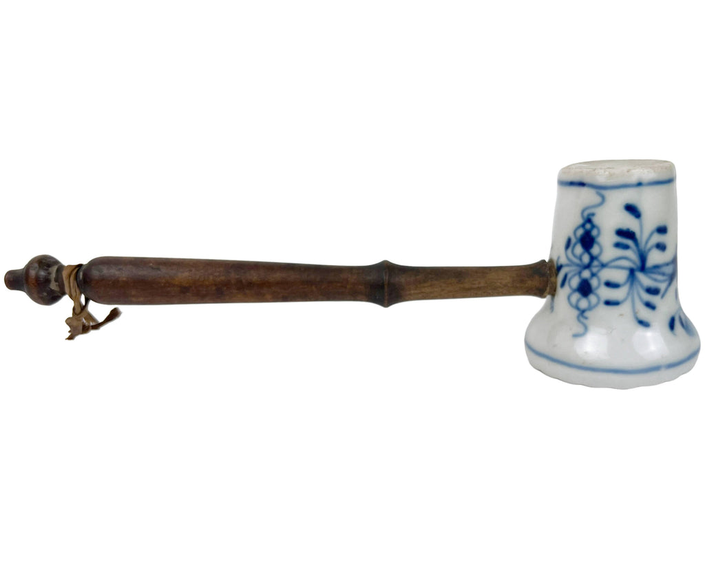 Antique Blue Onion Meat Tenderizer Mallet Pounder Ironstone with Wood Handle - Poppy's Vintage Clothing