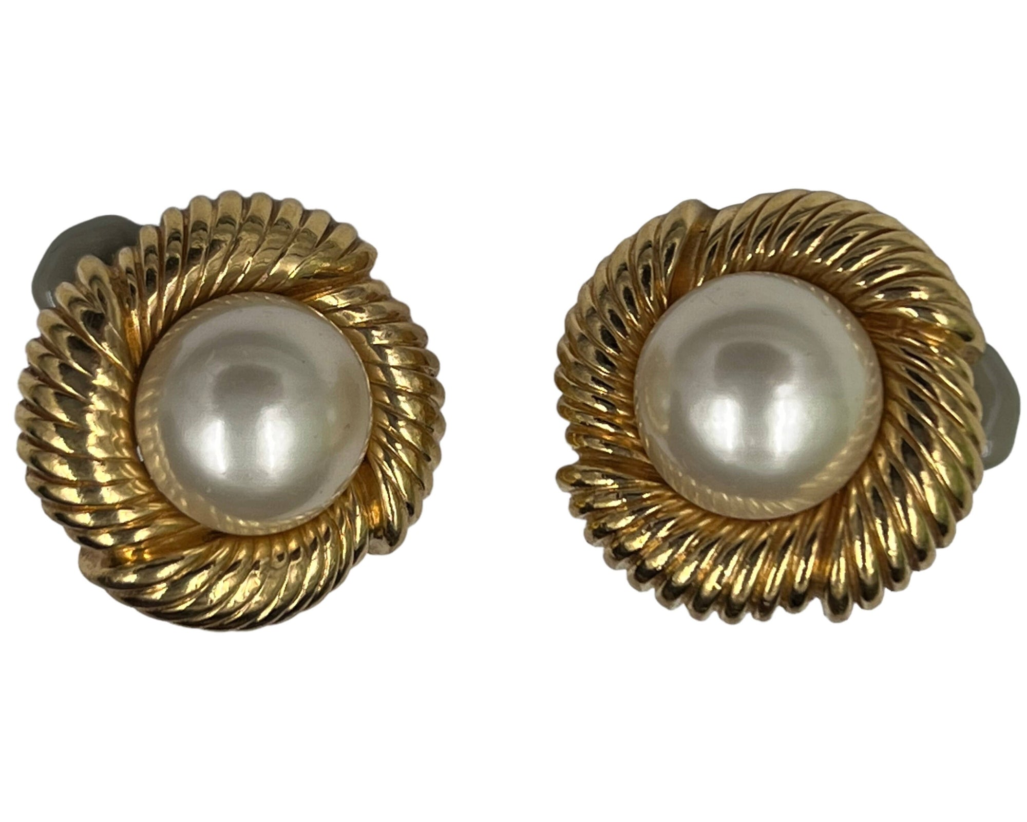 Vintage 1970s Ciner Pearl Earrings Gold Plated Signed - Poppy's Vintage Clothing