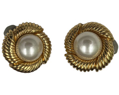 Vintage 1970s Ciner Pearl Earrings Gold Plated Signed - Poppy's Vintage Clothing