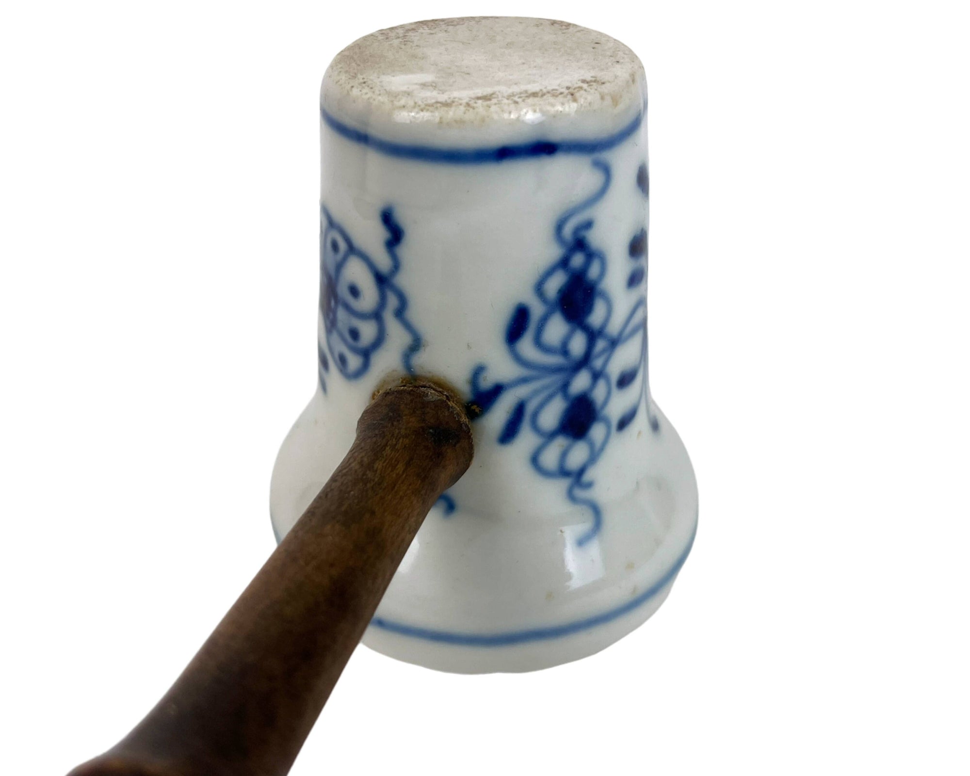 Antique Blue Onion Meat Tenderizer Mallet Pounder Ironstone with Wood Handle - Poppy's Vintage Clothing
