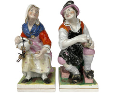Large Antique Staffordshire Pottery Figures Cobbler Jobson & Wife Nell 19th c 12 - Poppy's Vintage Clothing
